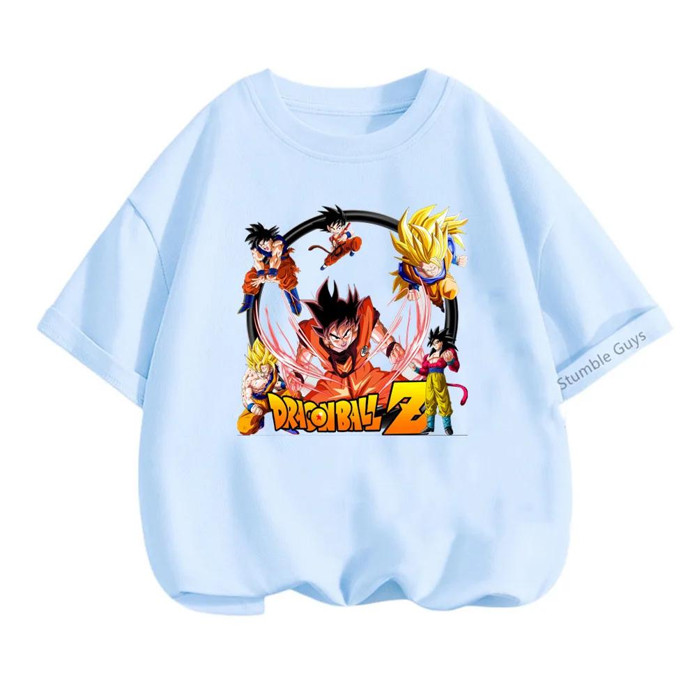 2025 MINISO Summer 4-14 Children  Dragon Ball Z TShirt Son Goku Anime Teen Clothes Fashion Casual T-shirt Boy Clothes Girls Kawaii Kids Tops