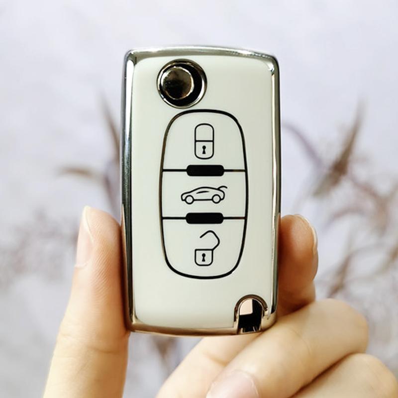 TPU Auto Schlüssel Fernbedienung 2 3 Tasten Klappschlüssel Schale Hülle Für Peugeot 308 207 307 3008 5008 807 Für Citroen C2 C3 C4 C5 C6 C8 Schlüsselanhänger