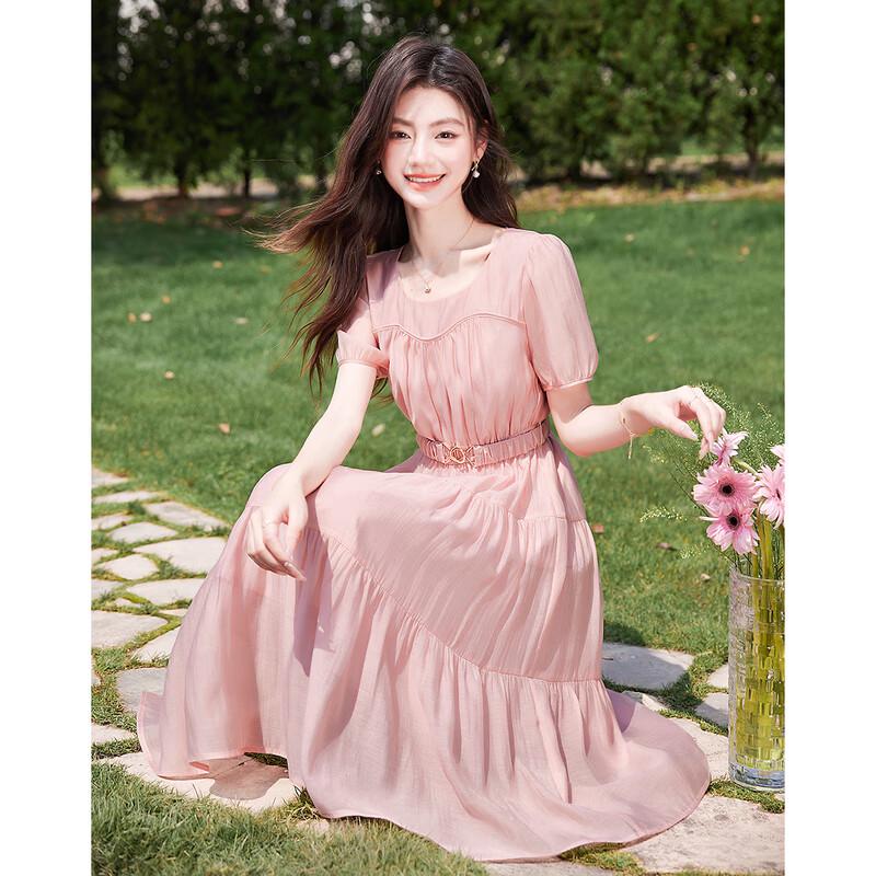 Nian Hua Women's Elegant Short-Sleeve Midi Dress