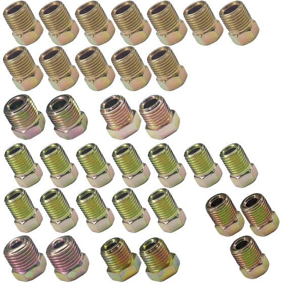12PCS 3/8 Inch-24 Threads Brake Line Fittings Assortment - Brass Brake Line Inverted Flare Fittings Kit Include 4 Unions and 8 Nuts for 3/16 Inch