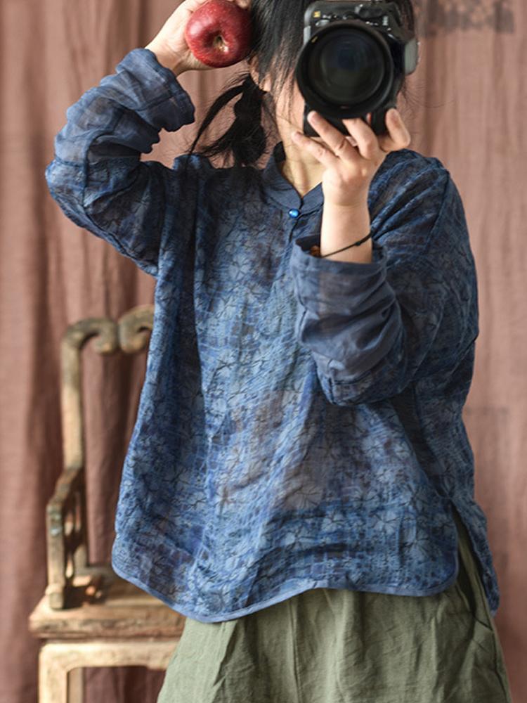 Johnature Women Vintage Print Floral Shirts Stand Chinese Style Tops Spring Ramie High Quality Women Blouses