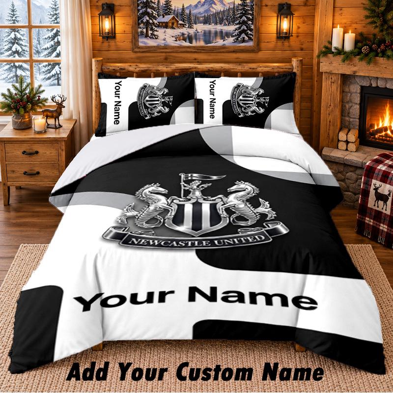 Newcastle United FC Pattern Bedding 3Pcs Set Custom Name, Bed Sheet And Pillowcases For Home Bedroom