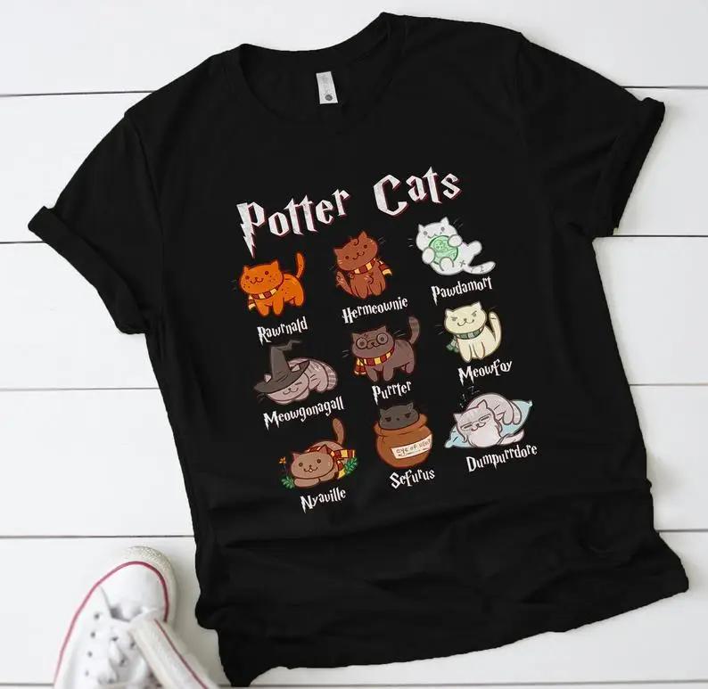 Cute Potter Cats Mom Women Shirt Fashion Plus Size Unisex Tshirt Harajuku Short Sleeve Mama Top Tees O Neck Mother Casual