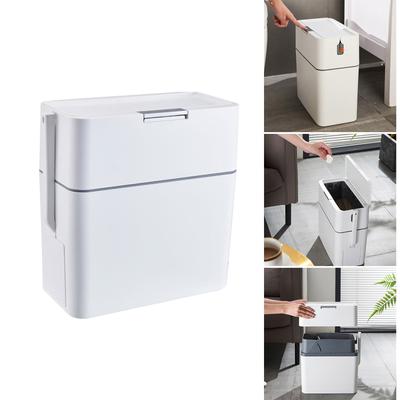Bathroom Trash Bin with Toilet Brush Trash Can Automatic Packaging Garbage Bin with Press Top Lid for Kitchen Toilet