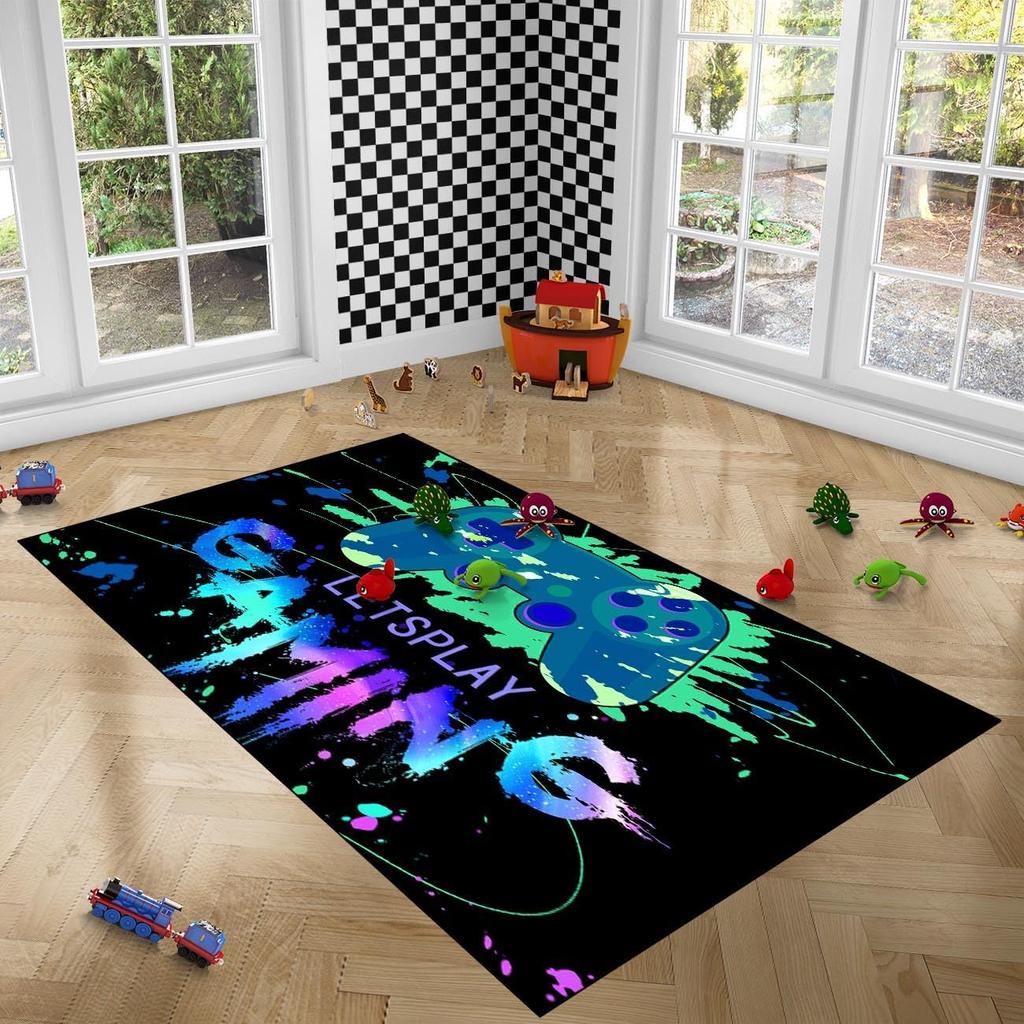Bunter Gamer-Teppich für Jungenzimmer, Videospiel-Controller-Teppich, Dekorativer Gaming-Teppich für Schlafzimmer, Wohnzimmer und Spielzimmer