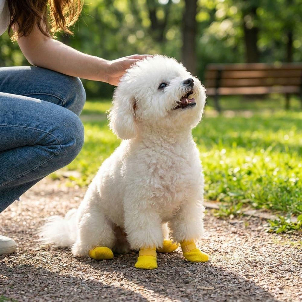 4PCS Waterproof Dog Mesh Shoes Breathable Anti-slip Pet Socks Dog Foot Cover Outdoor Walking