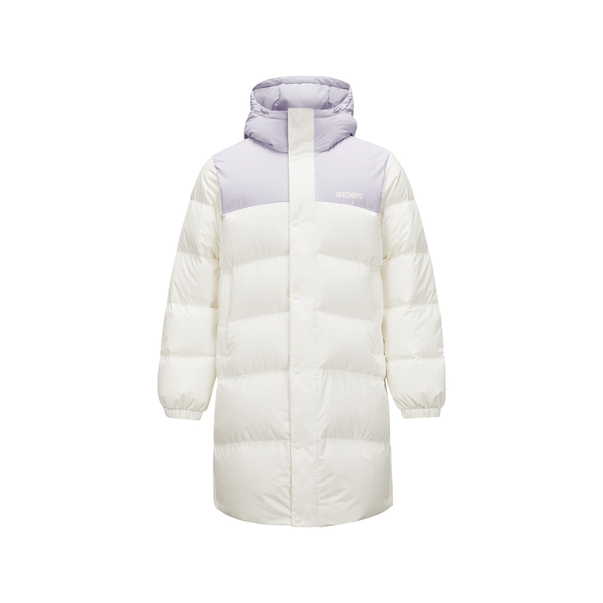 Skechers Windproof Waterproof Oil Stain Resistant Simple Fashion Letter Hooded Puffer Jacket Unisex Outerwear Cotton-Candy-White L424U184-0074 S