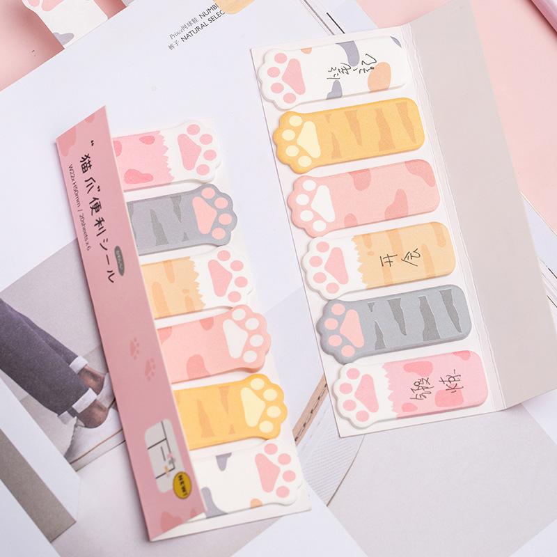 Kawaii Stationery Cartoon Cat Paw Memo Pad Bookmark Flags Index Tab Sticky Notes Label Paper Stickers  Note Pad Stationery