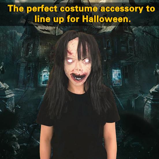 Halloween Zombie Headgear Scary Black Hair White Eyes Realista Reutilizable Casa Encantada Disfraz Fiesta Cosplay Látex Head Cover Suministros para fiesta