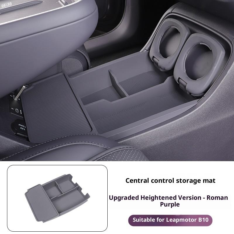 For Leapmotor B10 Armrest Center Console Lower Storage Box Double-Layer Organizer Box Silicone Pad Car Modification Interior