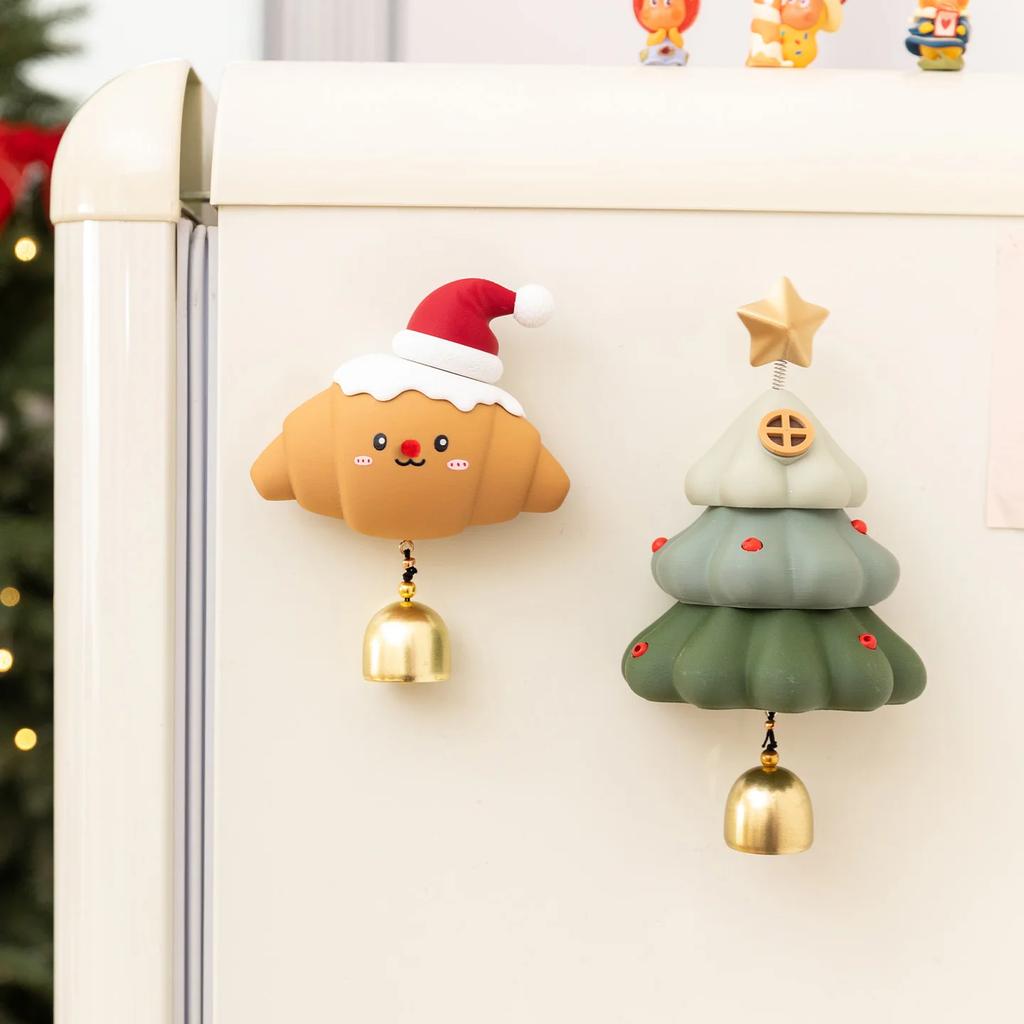 Cute Creative Christmas Tree Cottage Fridge Magnetic Decal with Bell for Home Wall Door Office Whiteboards New Year Decor Gifts
