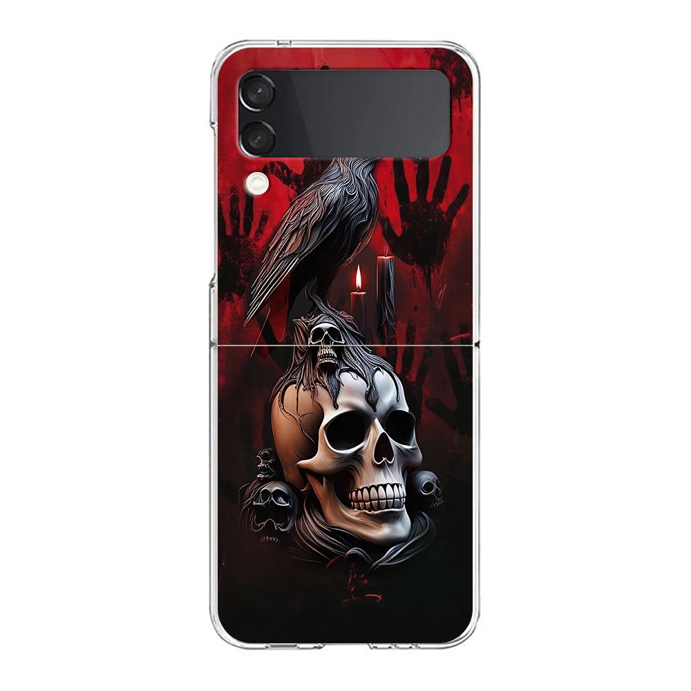 Phone Cover For Samsung Galaxy Z Flip 7 6 5 4 Case Transparent For Samsung Z Flip 3 Hard PC Foldable Shell Raven Crow Skull Bags