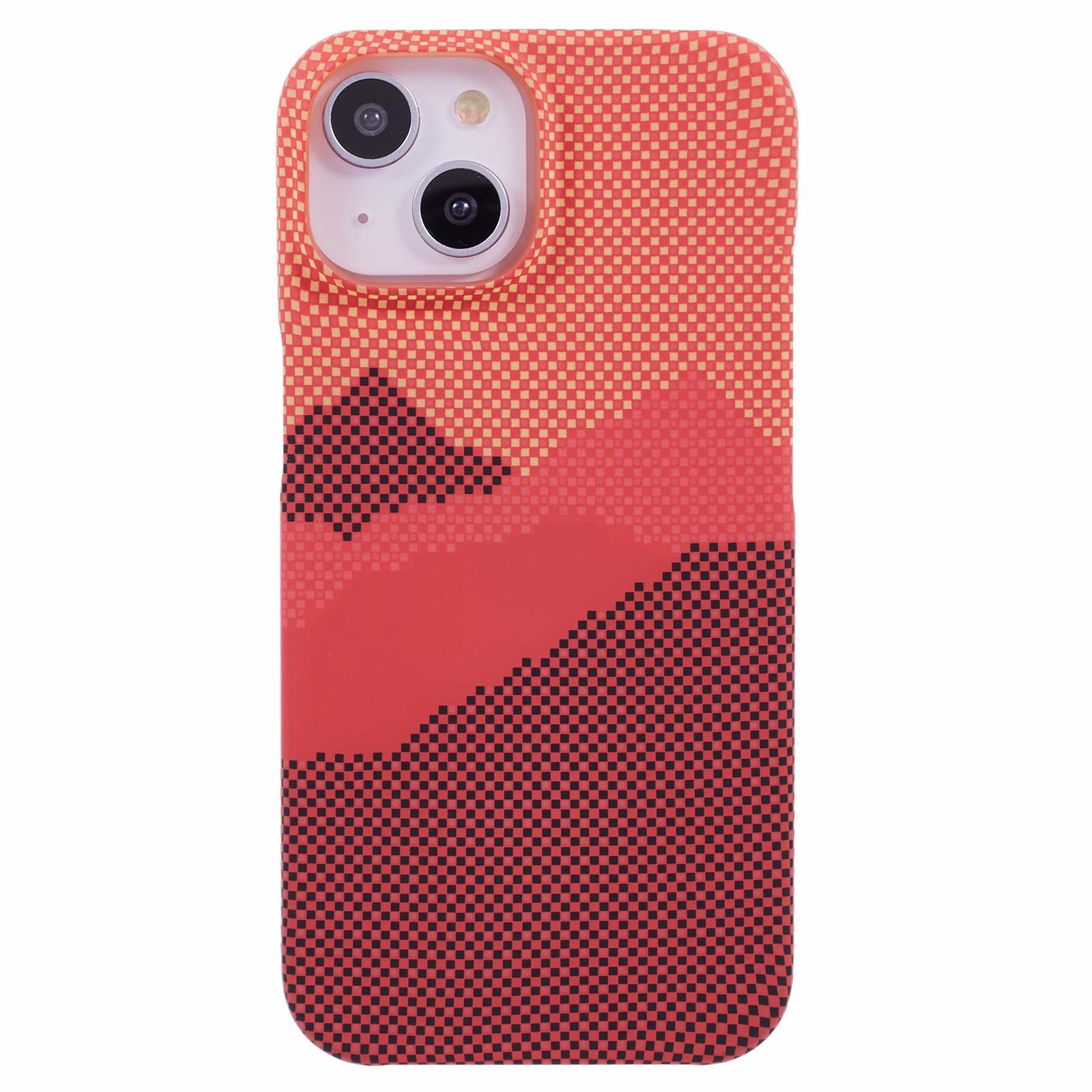 

For iPhone 15 Case Water Transfer Printing Luminous Anti-Scratch PC Cell Phone Cover Orange Mountain
