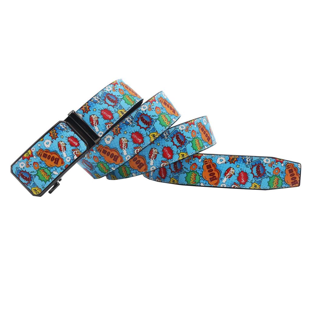 European & American Graffiti Leather Belt with Automatic Buckle