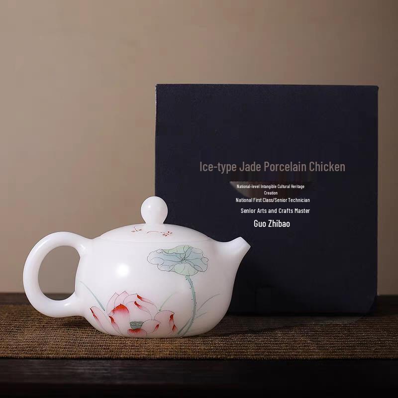 Hand-Painted Ice Jade White Porcelain Xishi Teapot