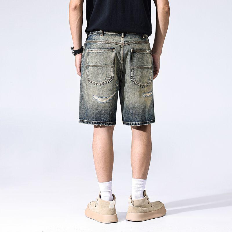 New Retro Ripped Denim Shorts Men's Summer Thin Five-point Pants Casual Mid-sized Pants