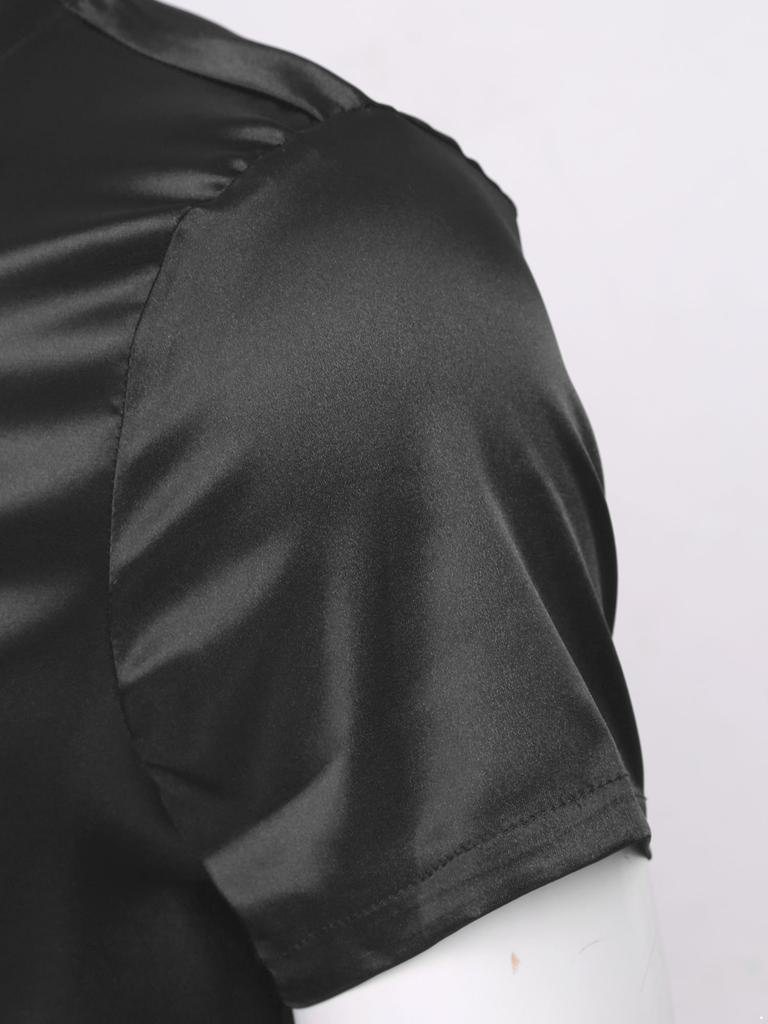 Chemise de nuit pour homme Col en V Manches courtes Satin T-shirt Hauts de pyjama amples Vêtements décontractés