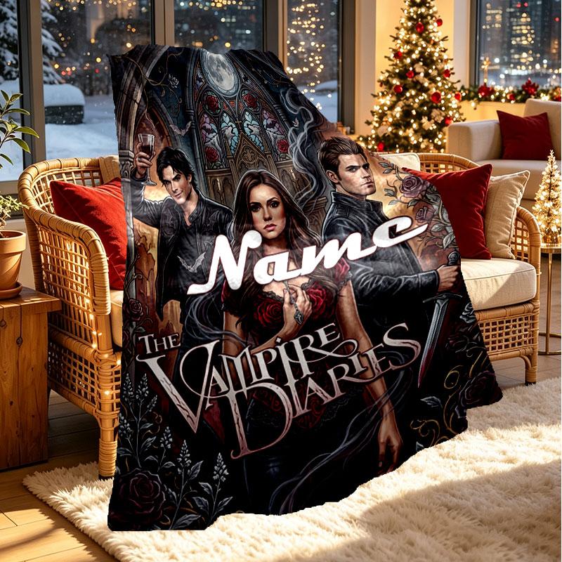 Personalizovaná deka s potiskem The Vampire Diaries s vlastním jménem, bytový dekor, ložnice, pohovka, kempování, gauč, dárky k narozeninám, Vánocům