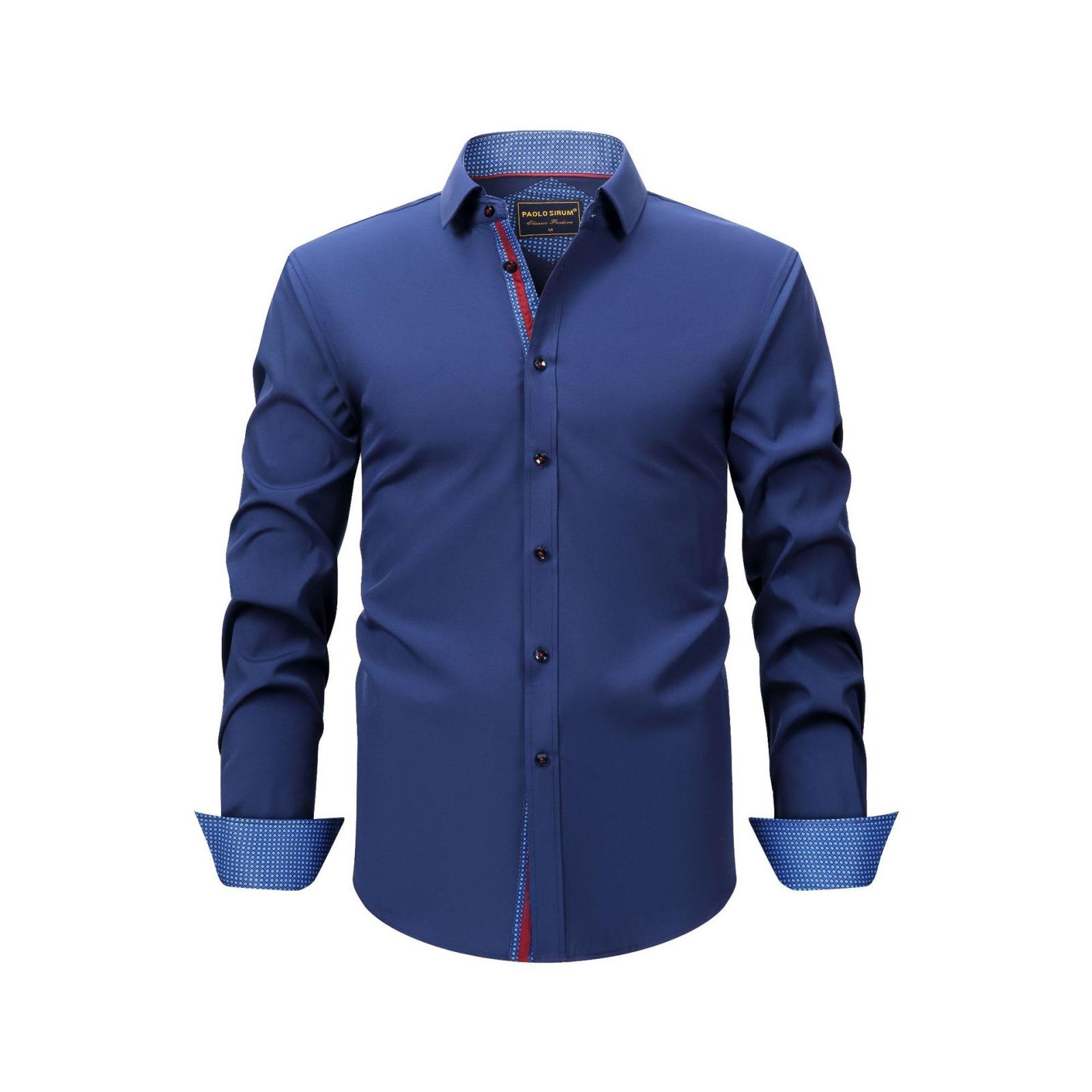 

Men s Four-sided Spring Long-sleeved Lapel Shirt, Men s Large-sized Casual And Trendy Button Shirt L Темно-синій