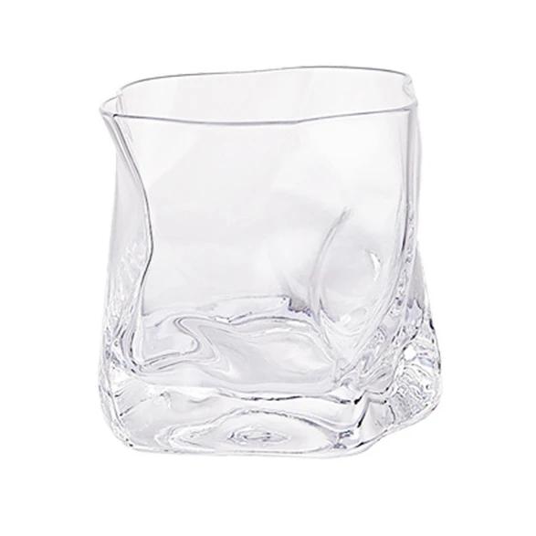 280ml Glass Irregular Cups Creative Twisted Grain Cup Abnormal Shape Frosted Transparent Golden Edge Whiskey Glass Wine Glasses