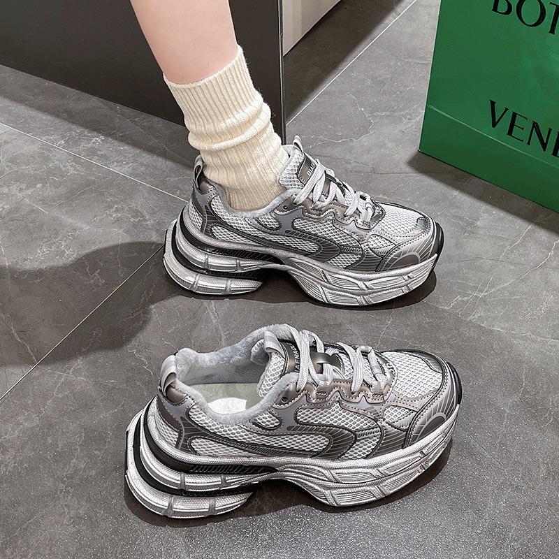 Silver Platform Dad Shoes Show Little Women's New Autumn Double Net Casual and Lightweight Small Sports Shoes