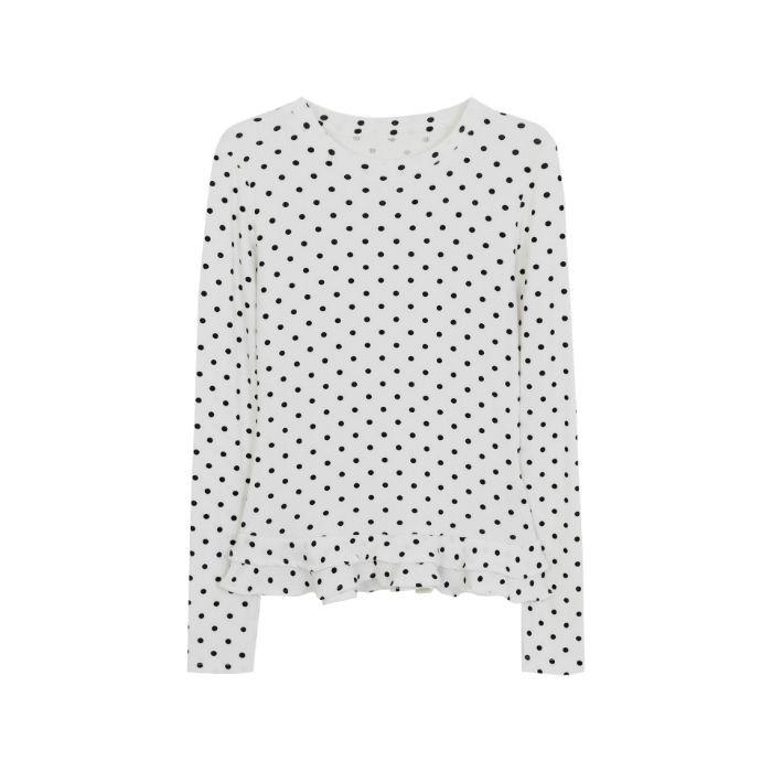 

Sweet White Polka Dot Ruffled Lace Top, Slim Fit Long Sleeve Inner Layer Large белый