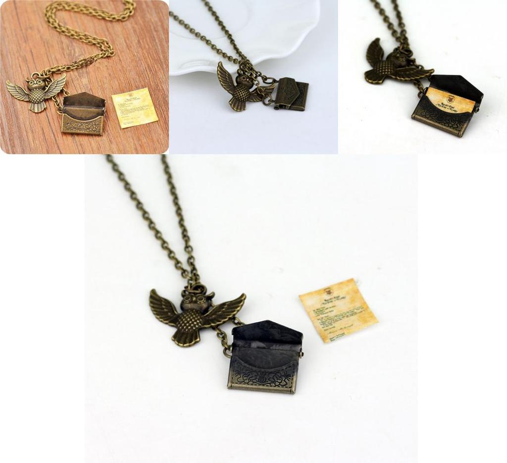 Harry Potter Vintage Kupfer Eule mit Zulassungsbrief Anhänger Medaillon Halskette für Gothic-Mode-Fans