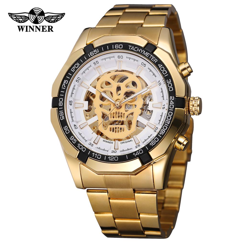 ZWYCIĘZCA Moda męska i czas wolny Luminous Skull Hollow Automatyczny zegarek mechaniczny