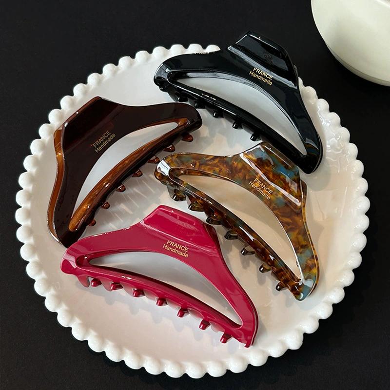 French Acetic Acid Print Hollow Hair Claws for Women Simple Large Shark Clip Back of Head High Volume of Hair Accessories