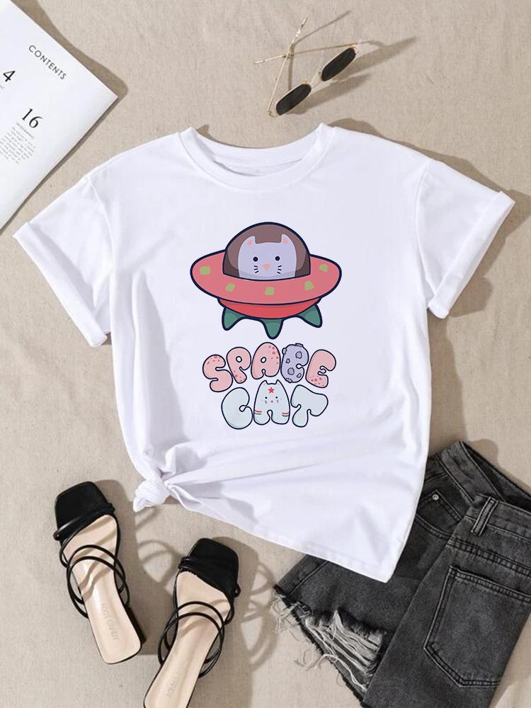 Women Fashion Print T-Shirt Girl Y2K Short Sleeve Tees Tops Kawaii 90S Sweetshirts Female Harajuku Graphic O-Neck T-Shirt