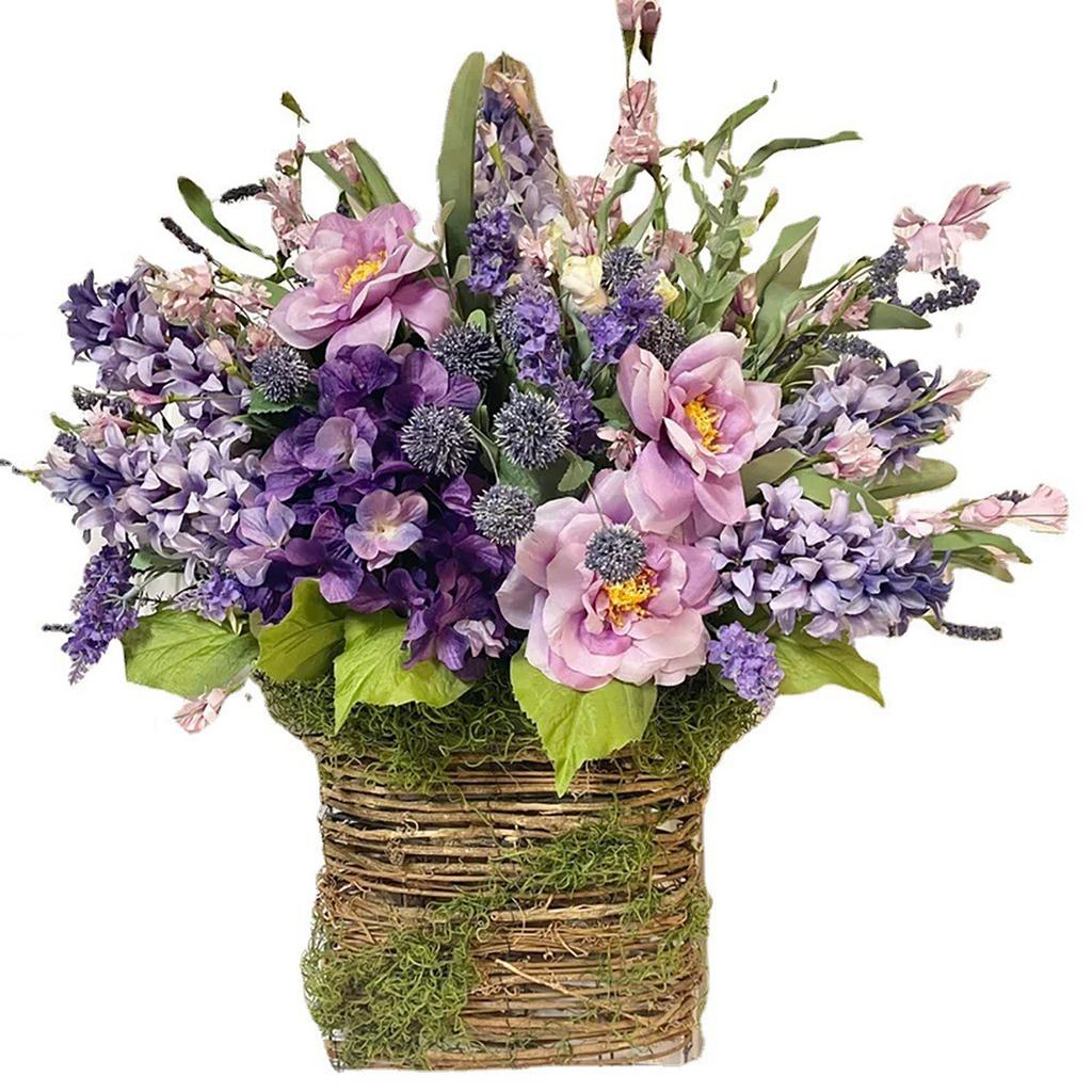 Artificial Easter Hydrangea Flower Basket Pendant Simulation Flower Rattan Basket Ornaments Gifts Home Decor for Porch Farmhouse