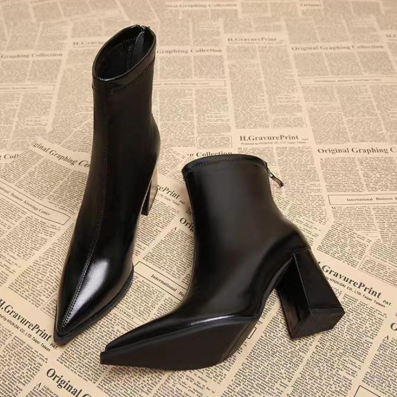 Pointed Toe Women Ankle Boots 2026 New Autumn Elegant Outdoor High Heels Shoes Women Fashion Zippers Designer Short Boots Ladies