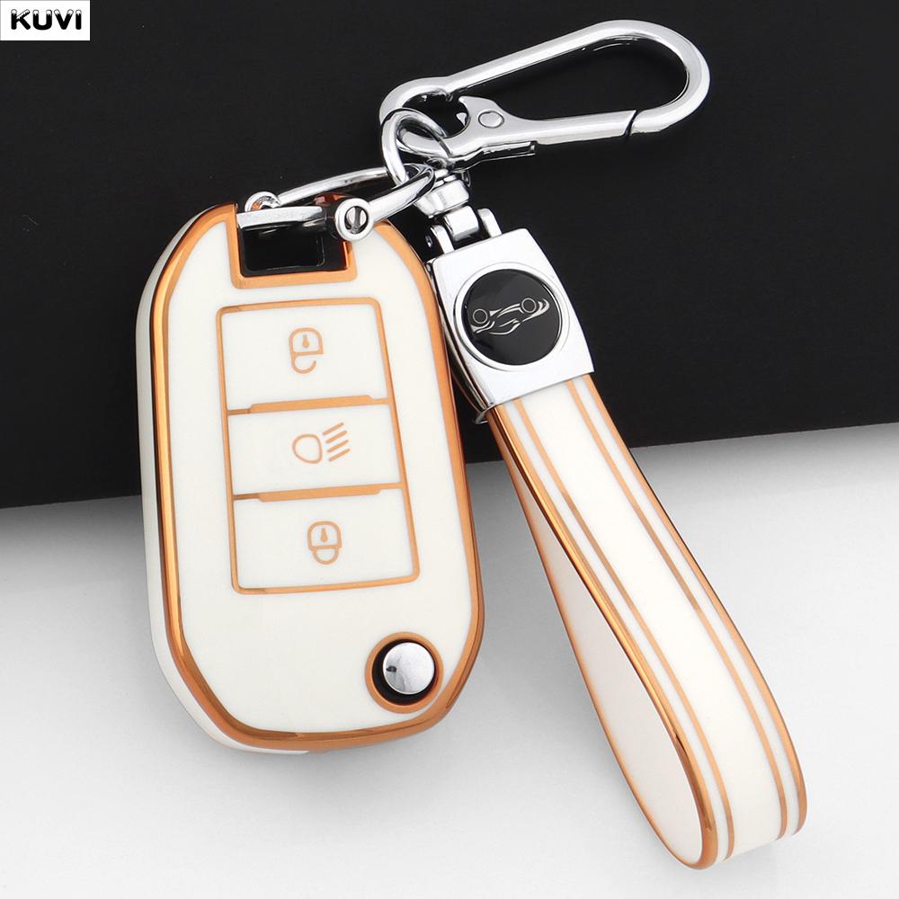 TPU Car Folding Key Case Cover Shell For Peugeot 208 308 408 508 2008 3008 4008 5008 For Citroen C3 C4 CACTUS C6 C8 Accessories