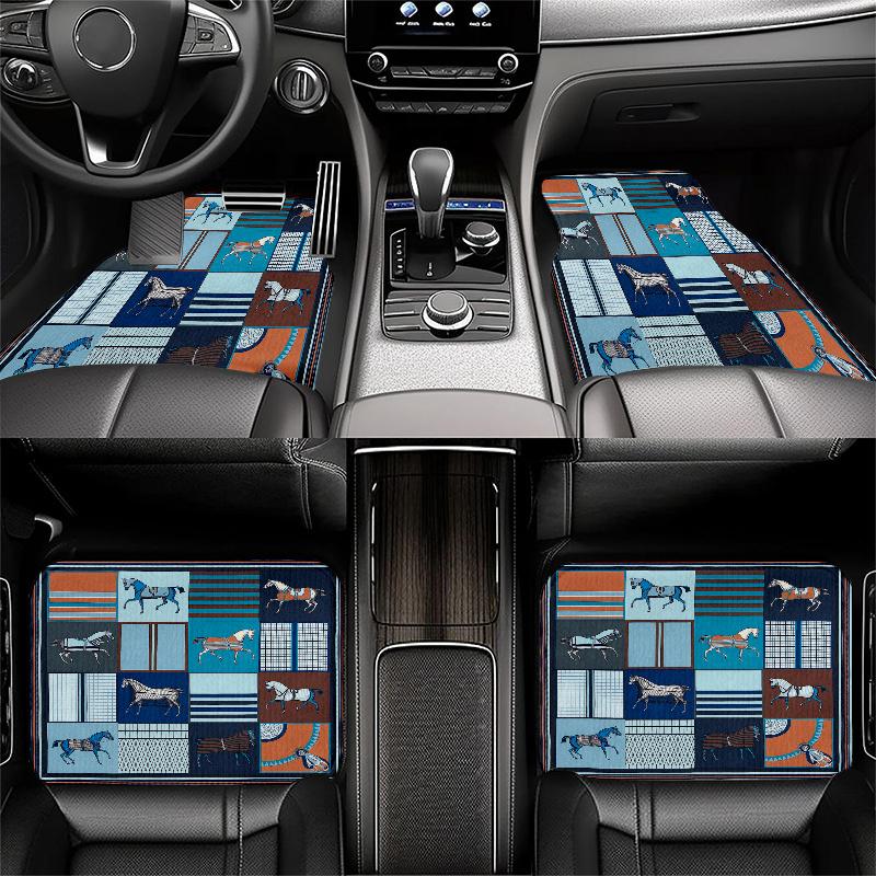 Horse Art Pattern Black Car Floor Mats Full Coverage All-Season Car Mats, XPE Non-Slip And Wear-Resistant Mats Suitable for SUV Interiors, Textured Ca