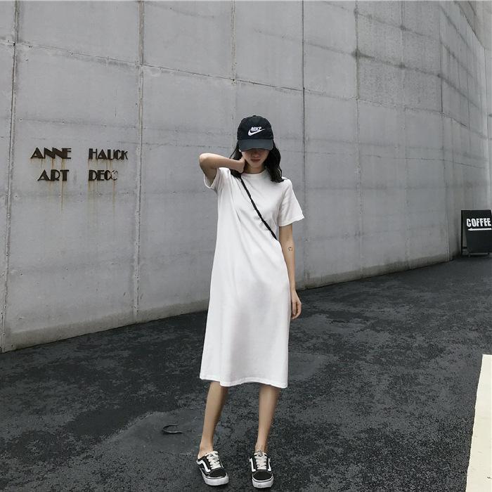 Long T-shirt Dress Summer Women's Plus Size Loose Fashion Mid-length Short-sleeved Straight Dresses
