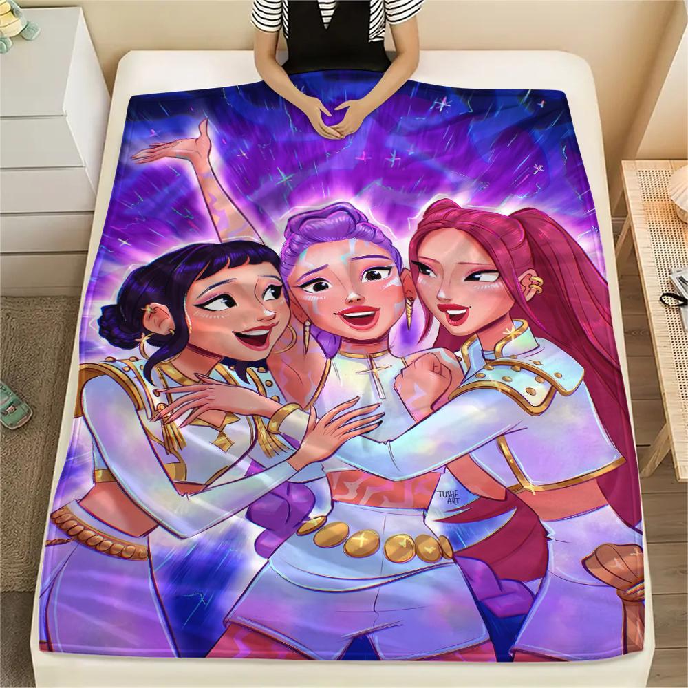 1PC Kpop Demon Hunters Print Flannel Blanket, High Quality All Seasons, Home Decor, Warmth and Comfort, Perfect for Christmas Gifts