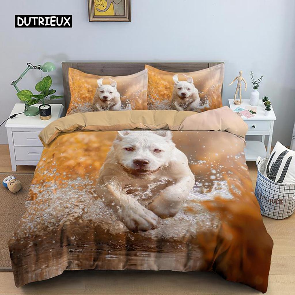 Dog Duvet Cover Set Golden Retriever Queen Size Bedding Set for Boys Girls Microfiber 3D Pet Themed Animal Funny Dog Quilt Cover