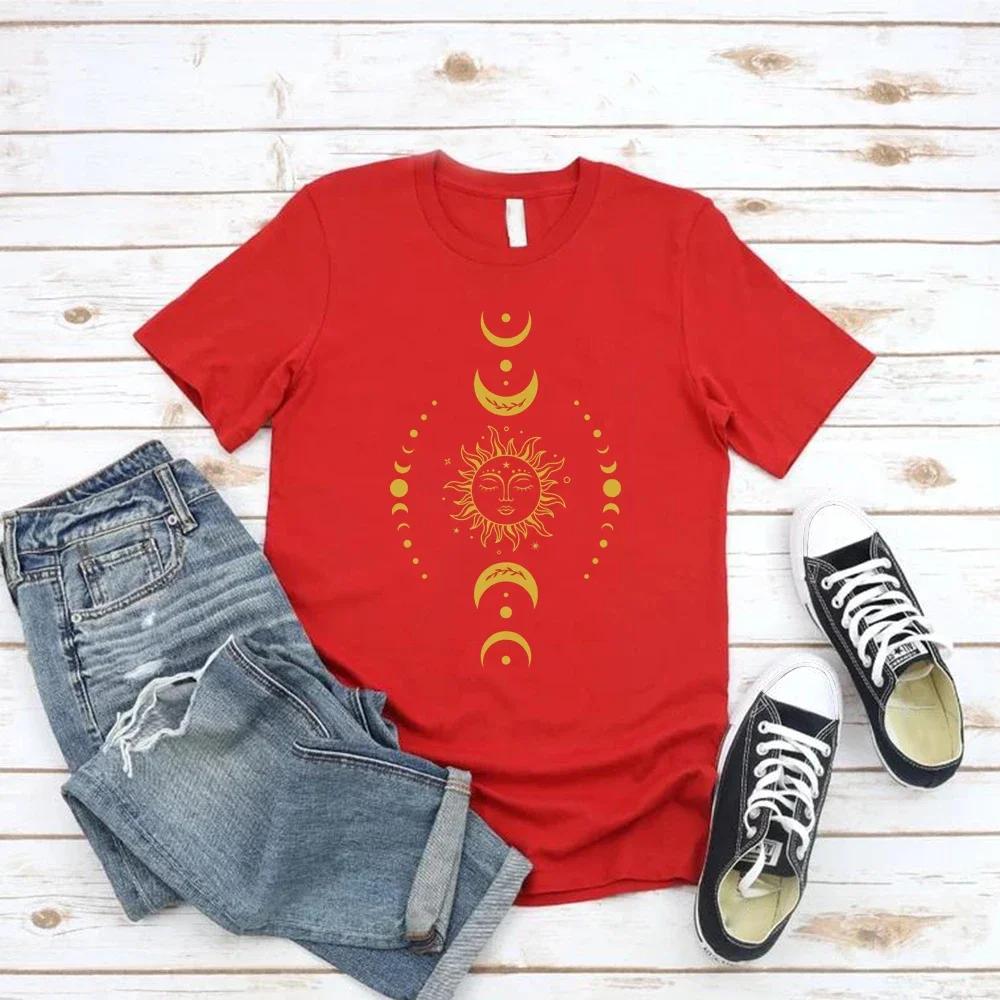 Sun and Moon Stars TShirt Celestial Tshirt Boho Sun Moon TShirts Women Short Sleeve T Shirts Retro Mystical Tee Women Clothes
