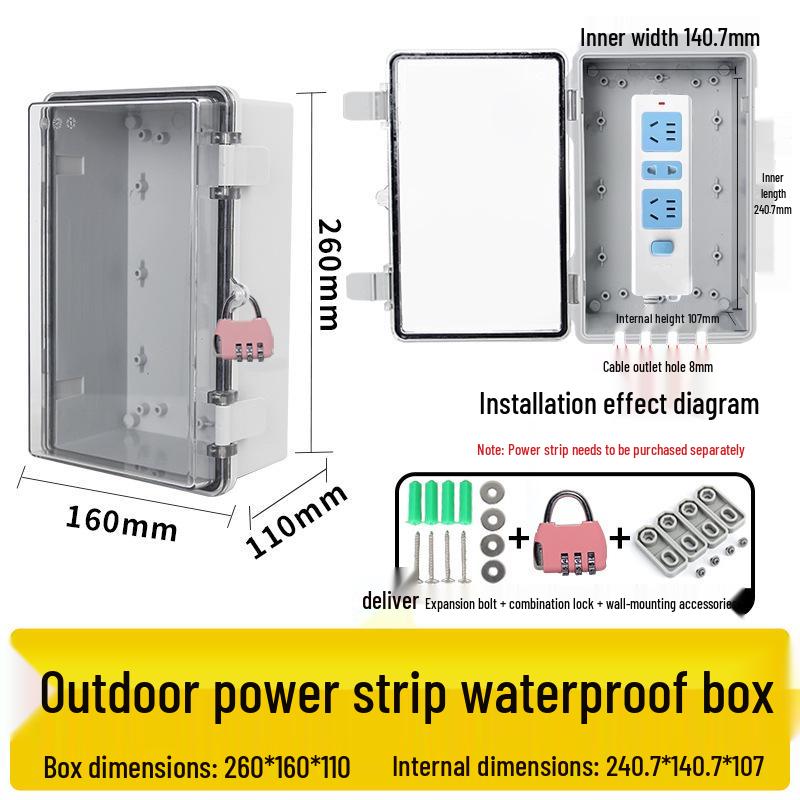 Zamykana wodoodporna skrzynka gniazdkowa zewnętrzna z osłoną przeciwdeszczową