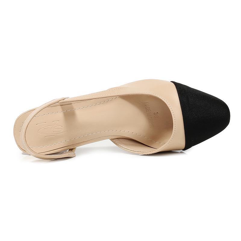 Modische Koreanische Stil Farbkombination Spitz Zehen Niedriger Quadratischer Absatz Flache Sandalen für Damen Party Lässig Damen Tägliches Schuhwerk