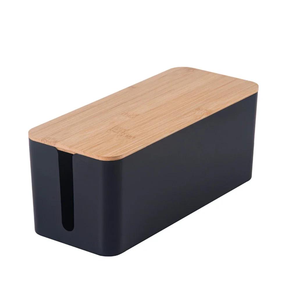 

ABS Plastic Wire Storage Box with Elegant Wooden Cover Keeps Your Cables Neat and Tidy at Home or in the Office чёрный