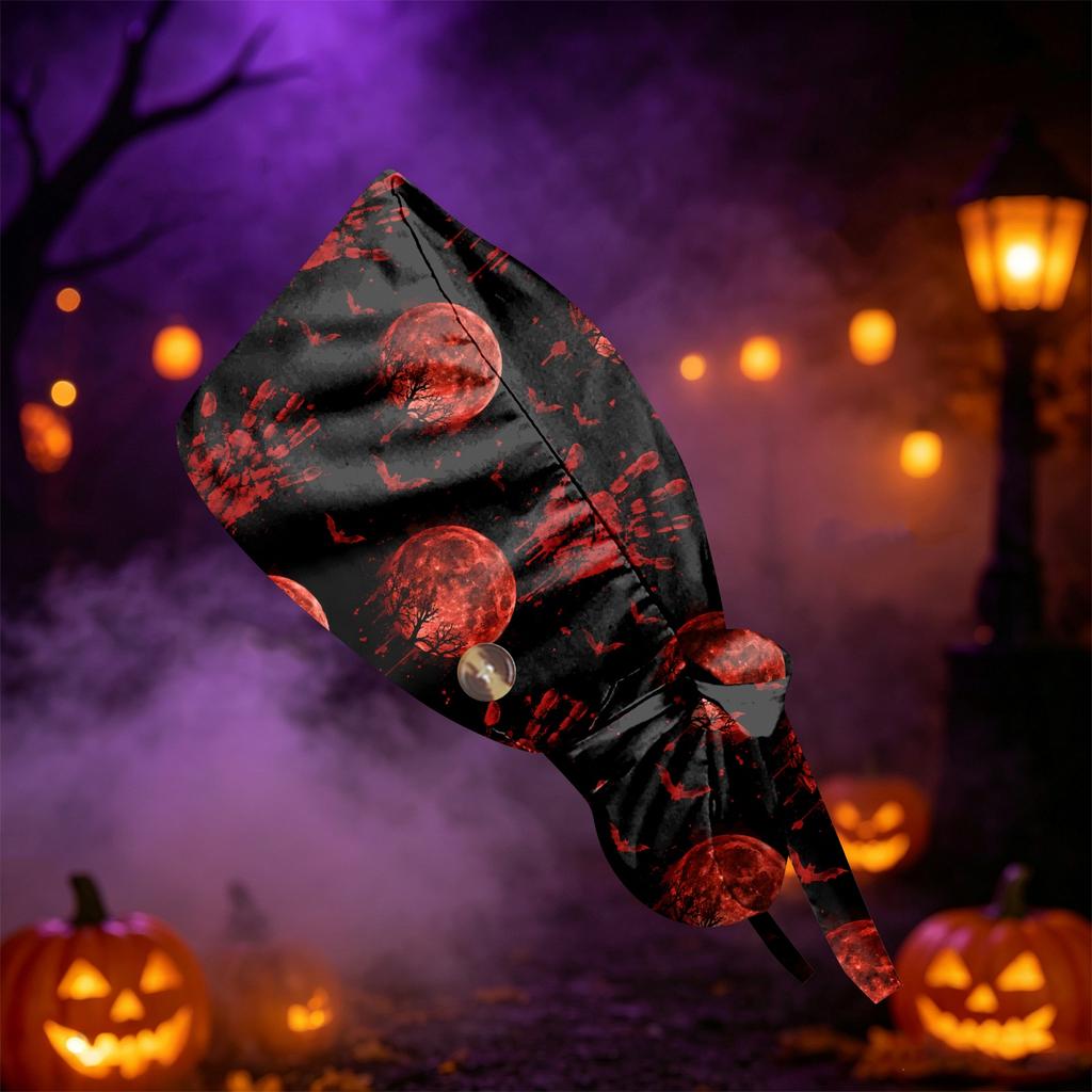Women's Halloween Printed Ponytail, Fashion Work Hat With, Shower Wrap, Costume