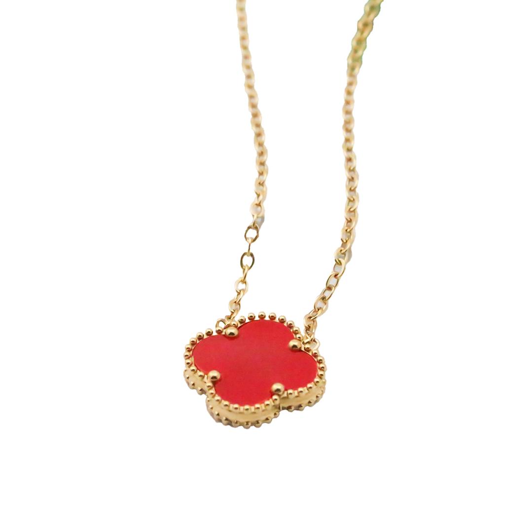 15mm Dubbelsidigt Titanstål Fyrklöver Halsband Dam Enkelt Titanstål Nyckelbenskedja Halsband Nät Röd Smycke