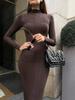 Turtleneck Knitted Women Dresses Sexy Solid High Waist Hip Package Lady Dress Elegant Long Sleeve Slim Female Vestidos