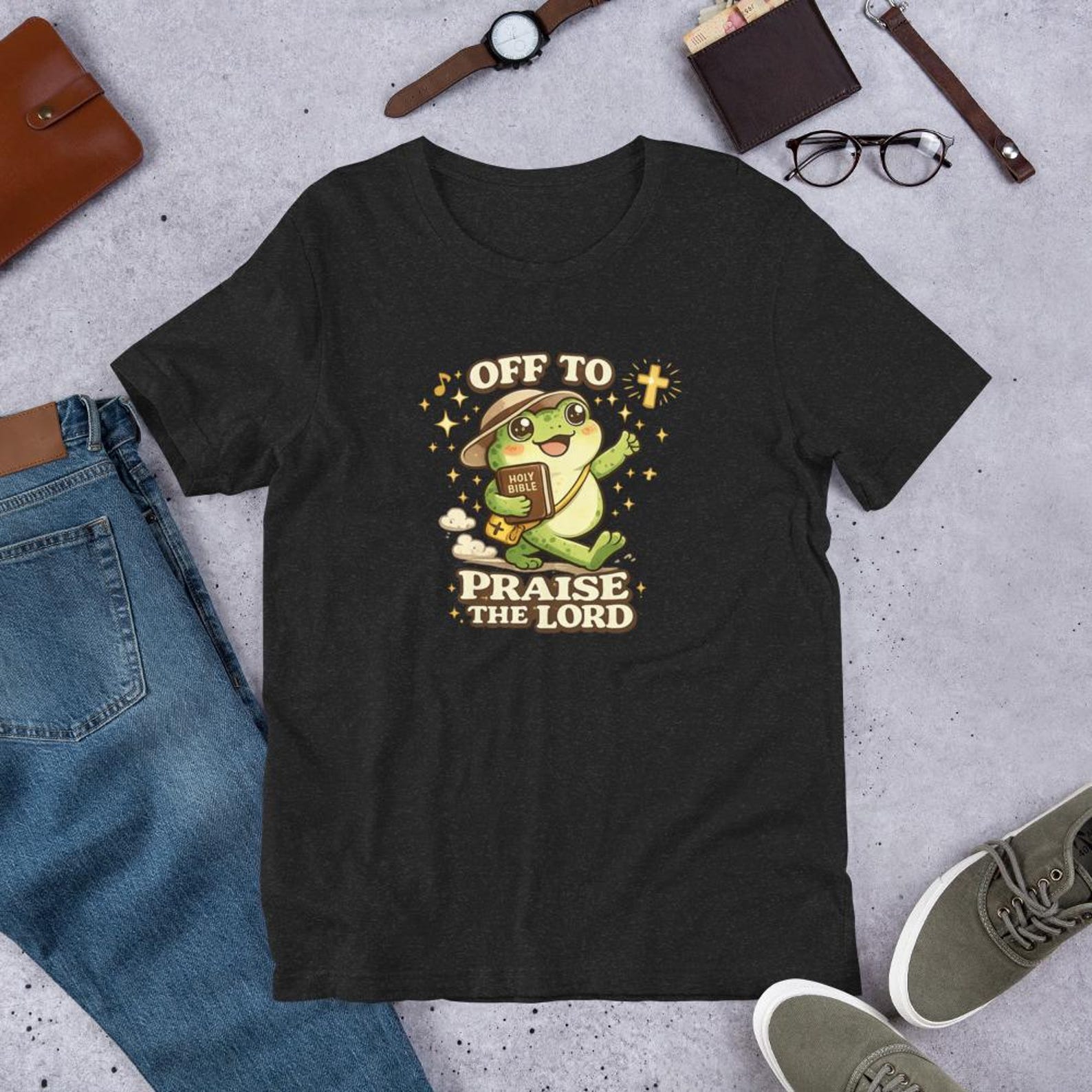 Frog Praise The Lord T-Shirt, Christian Frog Bible Study Tee S