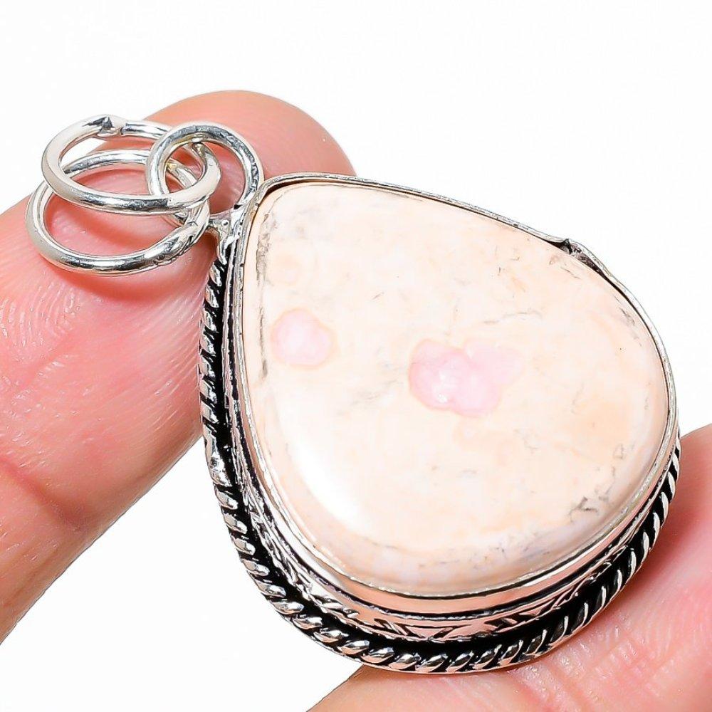 Rhodochrosite Gemstone Handmade 925 Sterling Silver Jewelry Pendant 1.81" N0a09