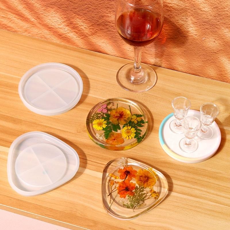 Reusable Epoxy Resin Molds Silicone Triangular & Round Coaster Molds for DIY Coaster & Storage Rack DIY Resin Art Tool