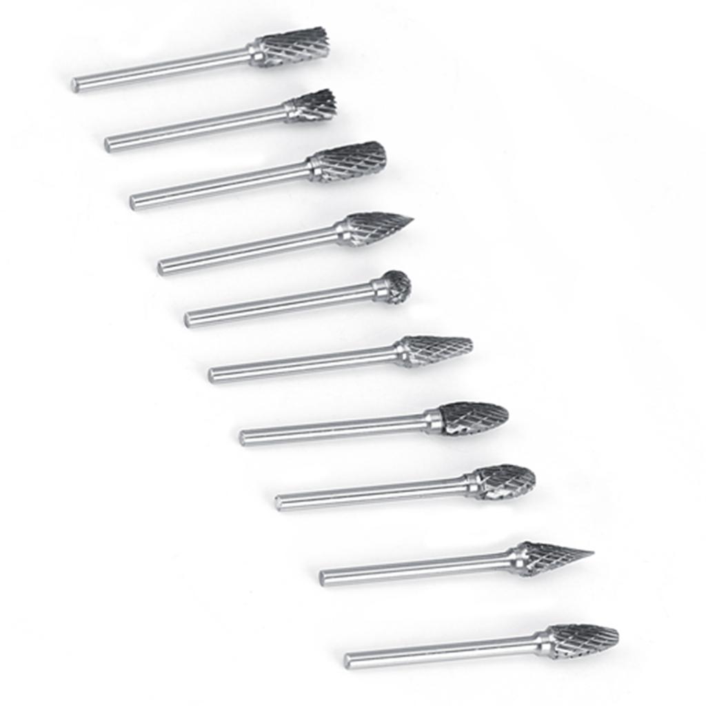 10pcs Tungsten Carbide Steel   Files Burr Set 3mm Shank 6mm Cutting Diameter Double Cut