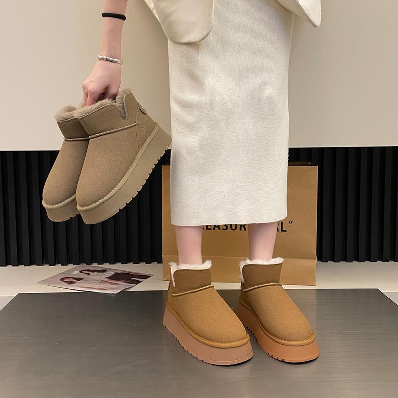 Schneestiefel für Damen Winter Fellintegrierte Kurze Stiefel mit Dickem Fleece für Wärme Schnee Baumwollschuhe Brotschuhe
