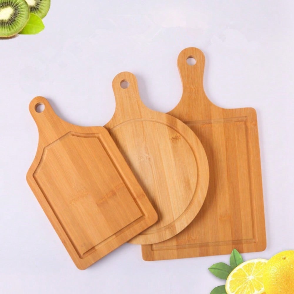 Bamboo Cutting Board with Handle Pizza Board Round Rectangular Wooden Tray Pizza for Baking Bread Vegetables Cheese Kitchen Tool